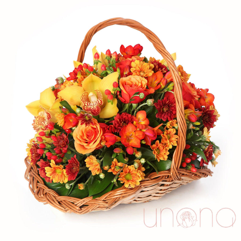 Chrysanthemum flower basket with roses for delivery in Ukraine