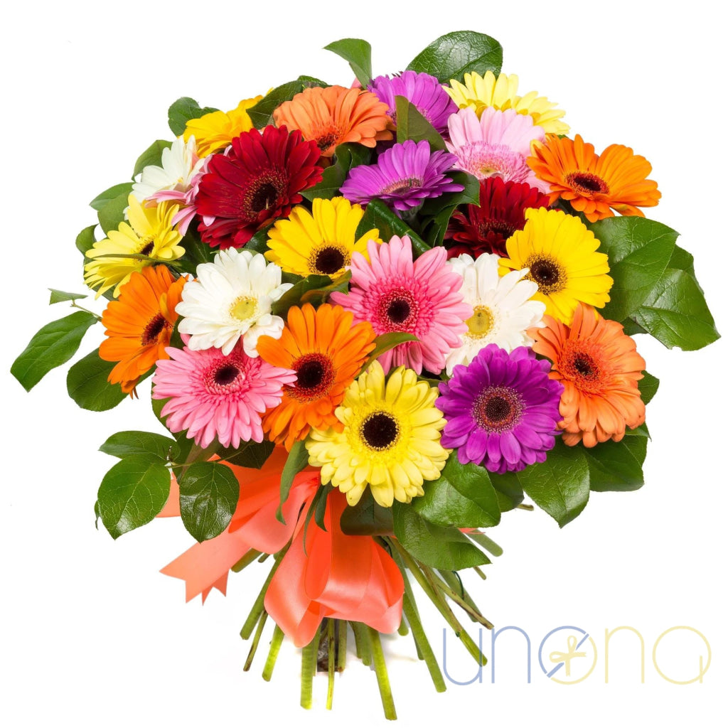 floral fancy bouquet 31 gerberas colorful flowers Kyiv Ukraine delivery