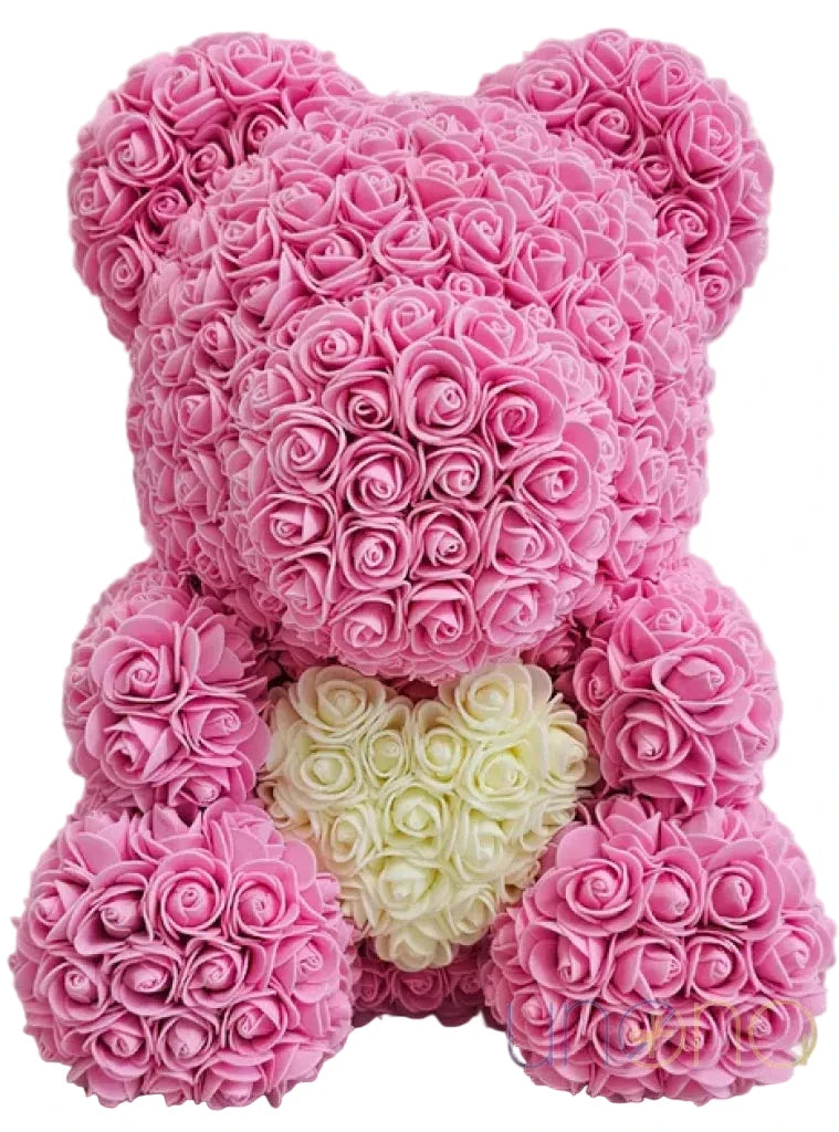 Flower 3D Teddy Bear Pink with White heart for delivery in ukraine
