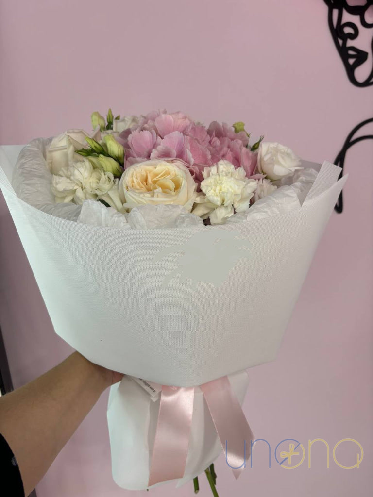 Pink roses and alstroemerias with chrysanthemums – Kharkiv Ukraine delivery