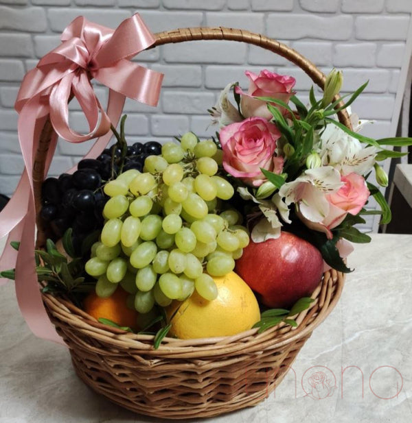 Flowers And Fruits Gift Basket For Her