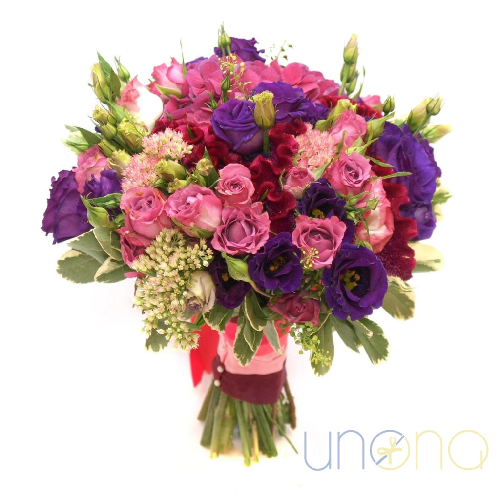 For My Darling Bouquet — pink spray roses, purple eustomas & burgundy roses, flower delivery to Ukraine