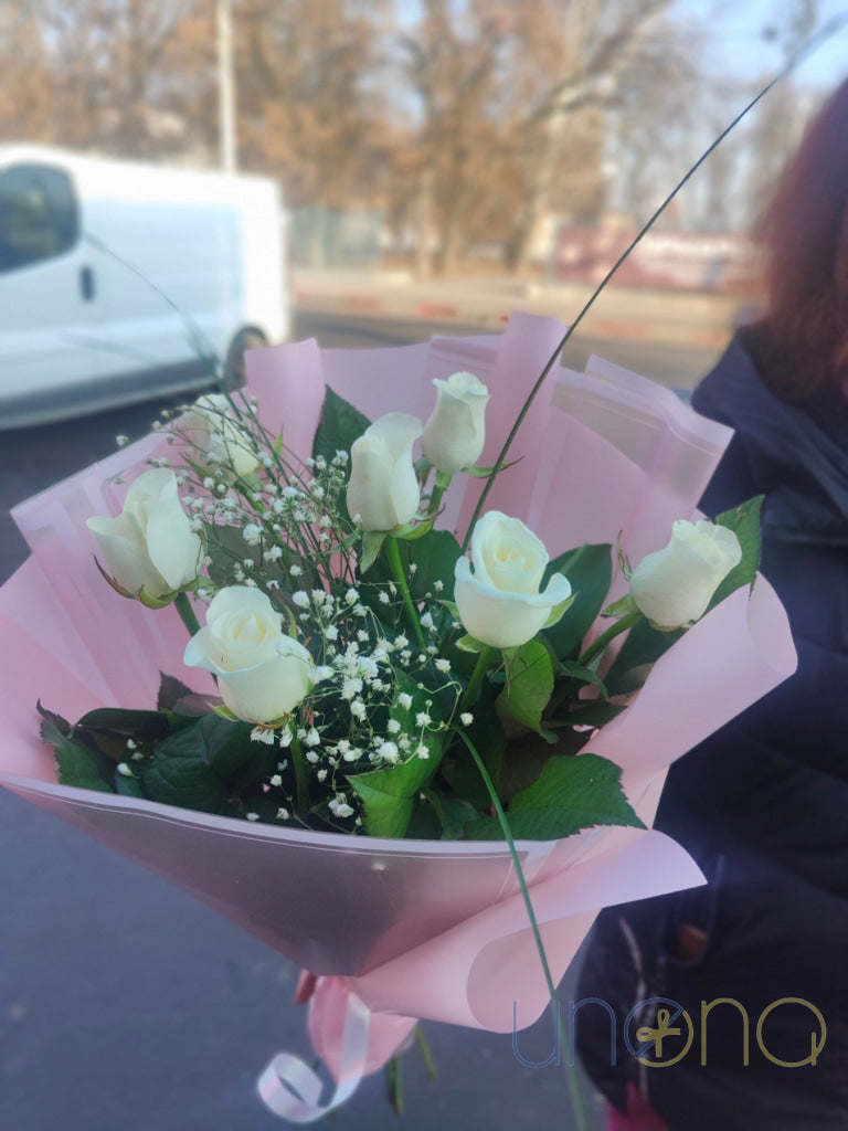 Fresh white roses hand delivered with care across Ukraine