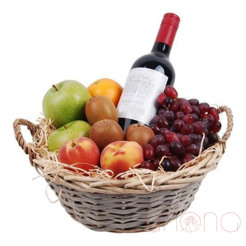 Fruit Basket with Red Wine | Ukraine Gift Delivery.