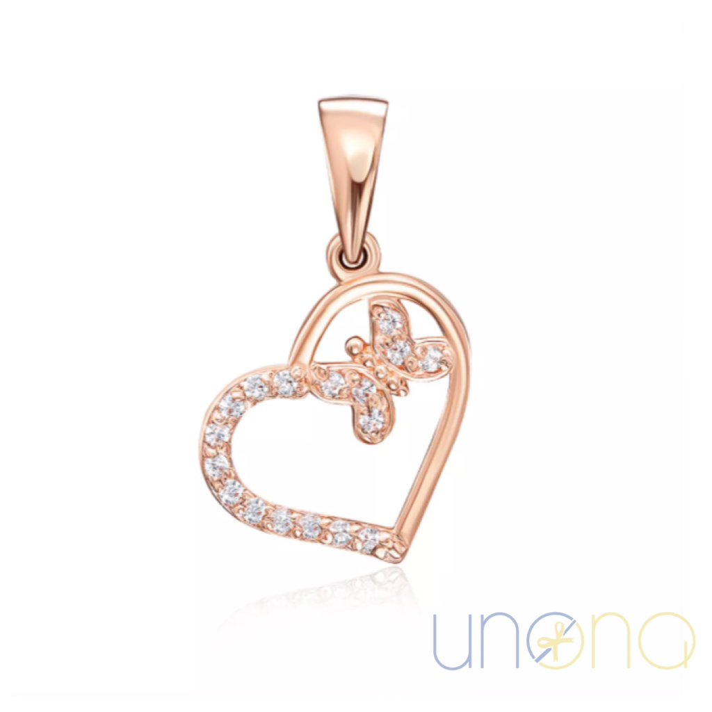Golden Pendant Heart With Butterfly | Ukraine Gift Delivery.