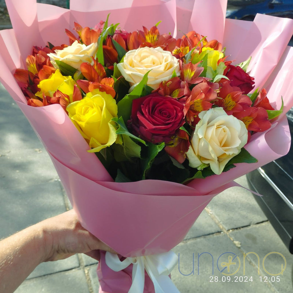 Gorgeous roses and alstroemerias hand-delivered – Dnipro Ukraine