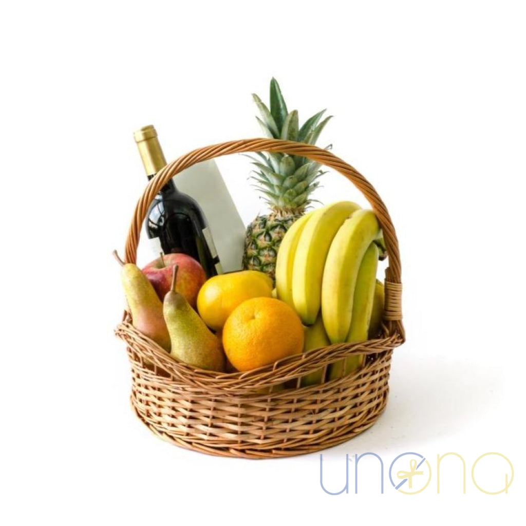 Hot Summer Fruit Basket with Wine | Ukraine Gift Delivery.