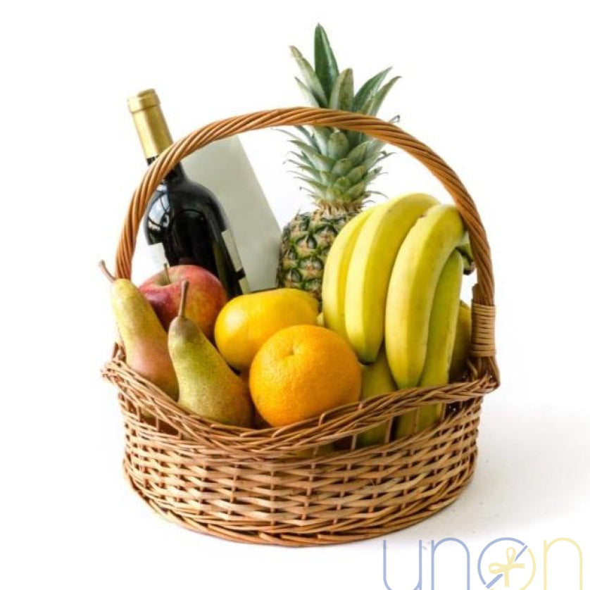 Hot Summer Fruit Basket with Wine | Ukraine Gift Delivery.