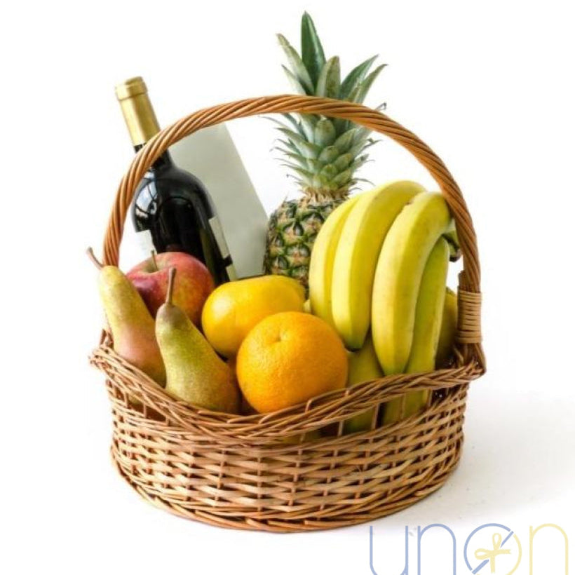 Hot Summer Fruit Basket with Wine | Ukraine Gift Delivery.