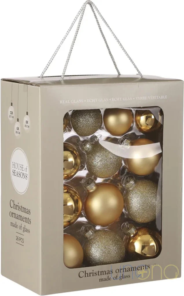 House Of Seasons Christmas Decoration Set – Golden And Deep Red Elegance 26 Decorations