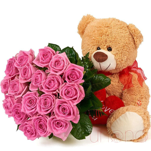Huggalicious Bear with Roses | Ukraine Gift Delivery.