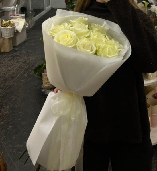 I Love You bouquet with 9 fabulous white roses delivery in Lviv Ukraine