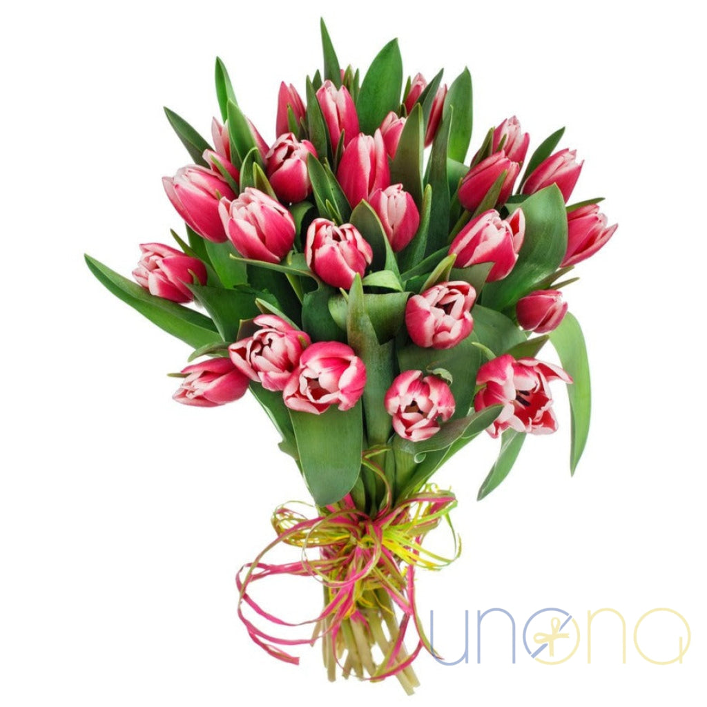21 pink tulips romantic bouquet delivery Ukraine