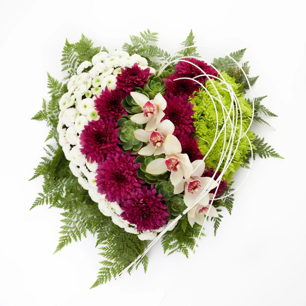 Heart-shaped flower arrangement with asters and orchids – Ukraine delivery
