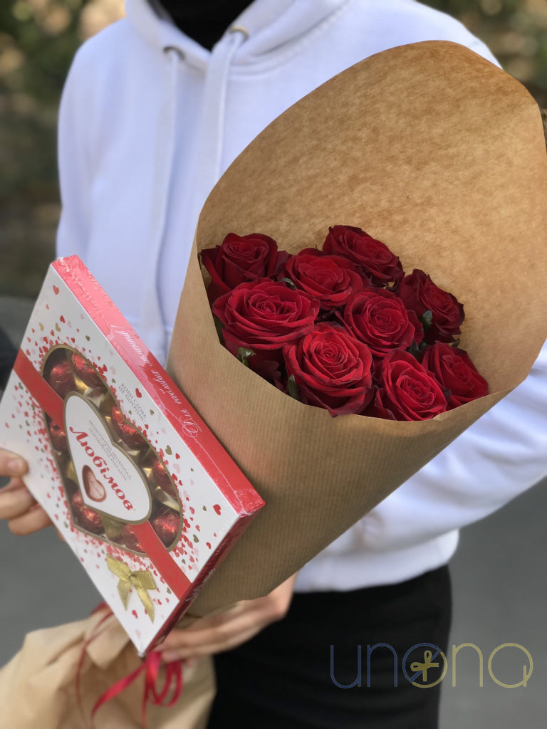 UkraineGiftDelivery.com best seller roses and chocolates gift set