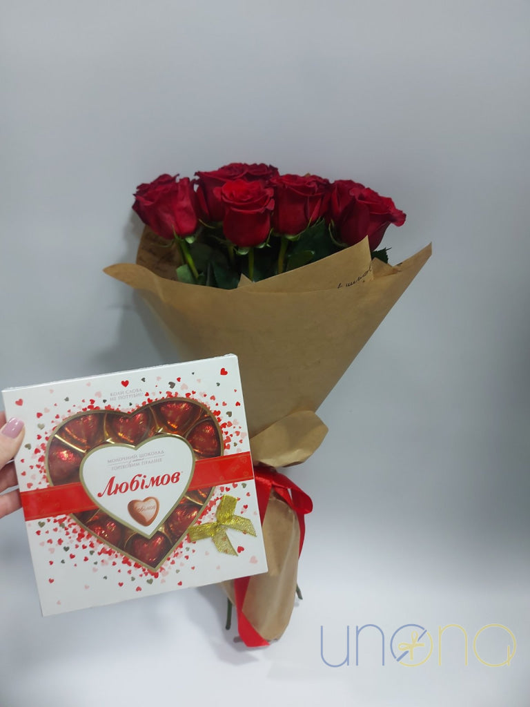 Romantic roses and chocolates gift set Vinnytsia Ukraine
