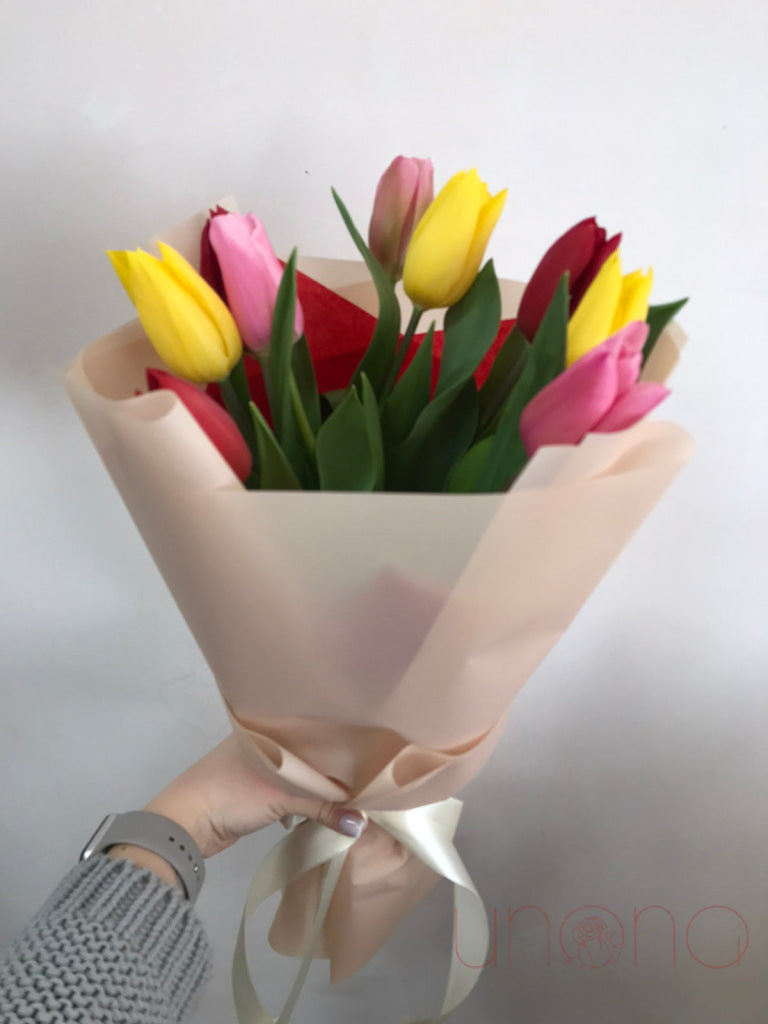 Lovely Multicolored Tulips Bouquet Flowers