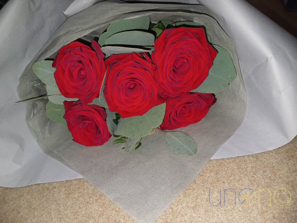 Romantic roses with eucalyptus greenery for her