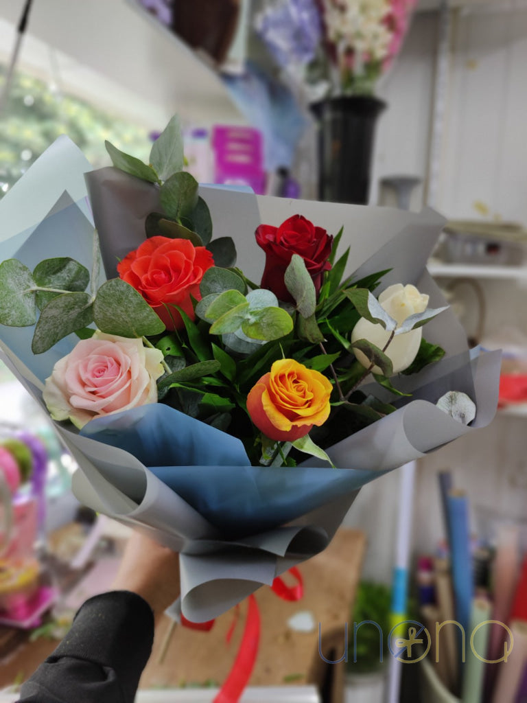 Luxury bouquet of roses and eucalyptus greenery