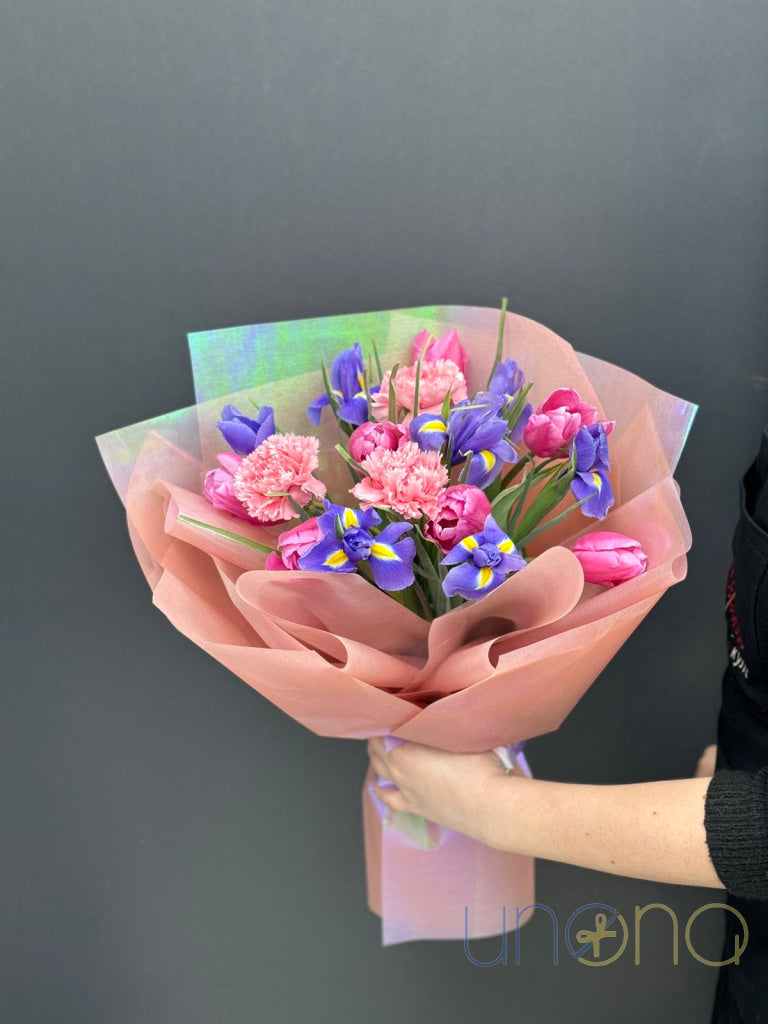 Pink and purple spring flowers delivery in Zaporizhzhia Ukraine