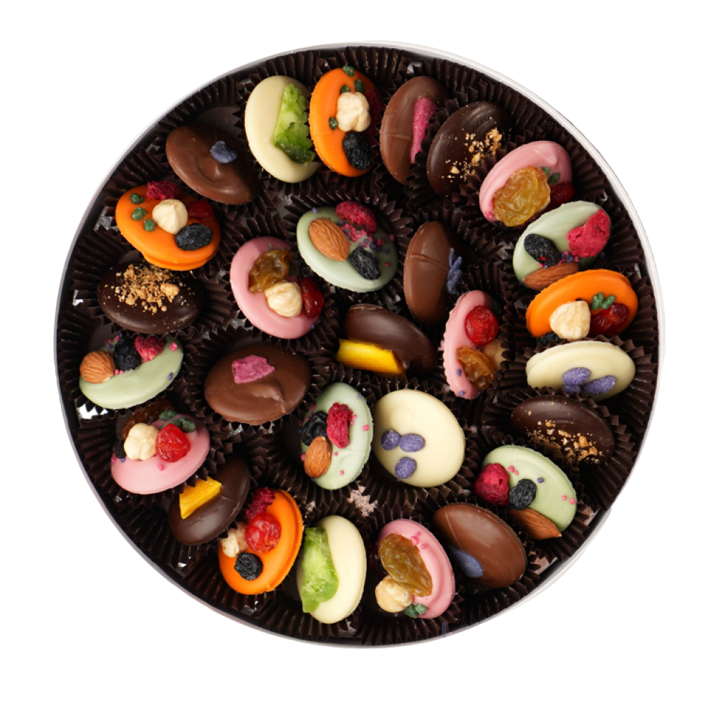 Mini Belgian Chocolate Collection with 28 handcrafted artisan chocolates in six gourmet chocolate varieties
