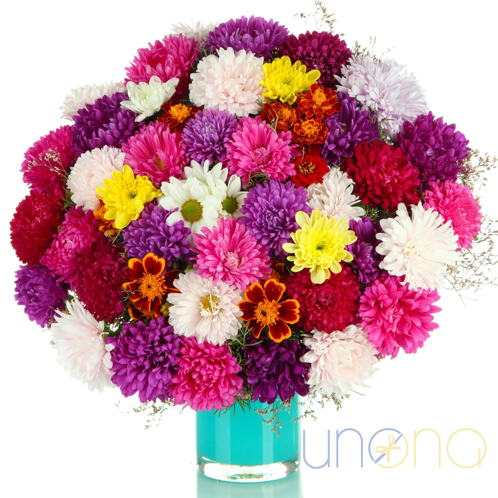 Mixed Magic Bouquet with colorful asters and chrysanthemums – flower delivery in Ukraine