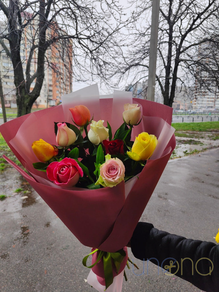 Multicolored roses bouquet delivery in Dnipro Ukraine