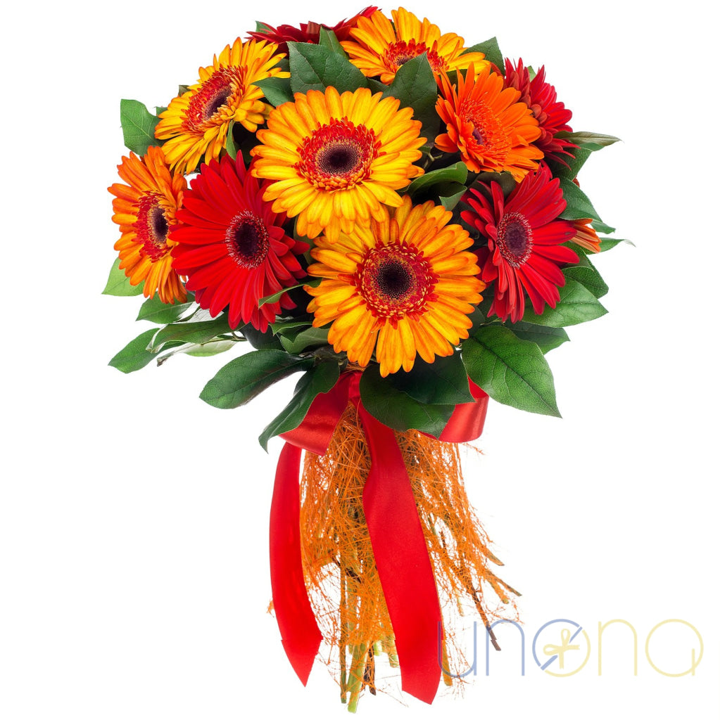 my darling gerbera bouquet send 11 gerberas to Ukraine red and orange flowers