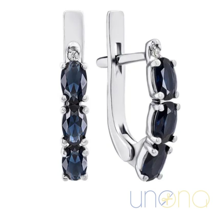 New! Silver Earrings with Sapphire and Cubic Zirconia – Elegant Jewelry Gift from Ukraine Jewelry