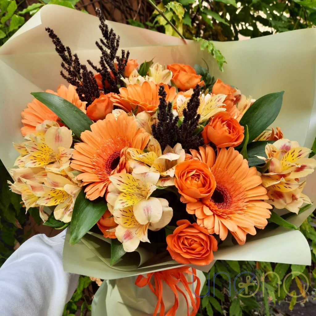 Romantic orange flower bouquet for a woman in Ukraine