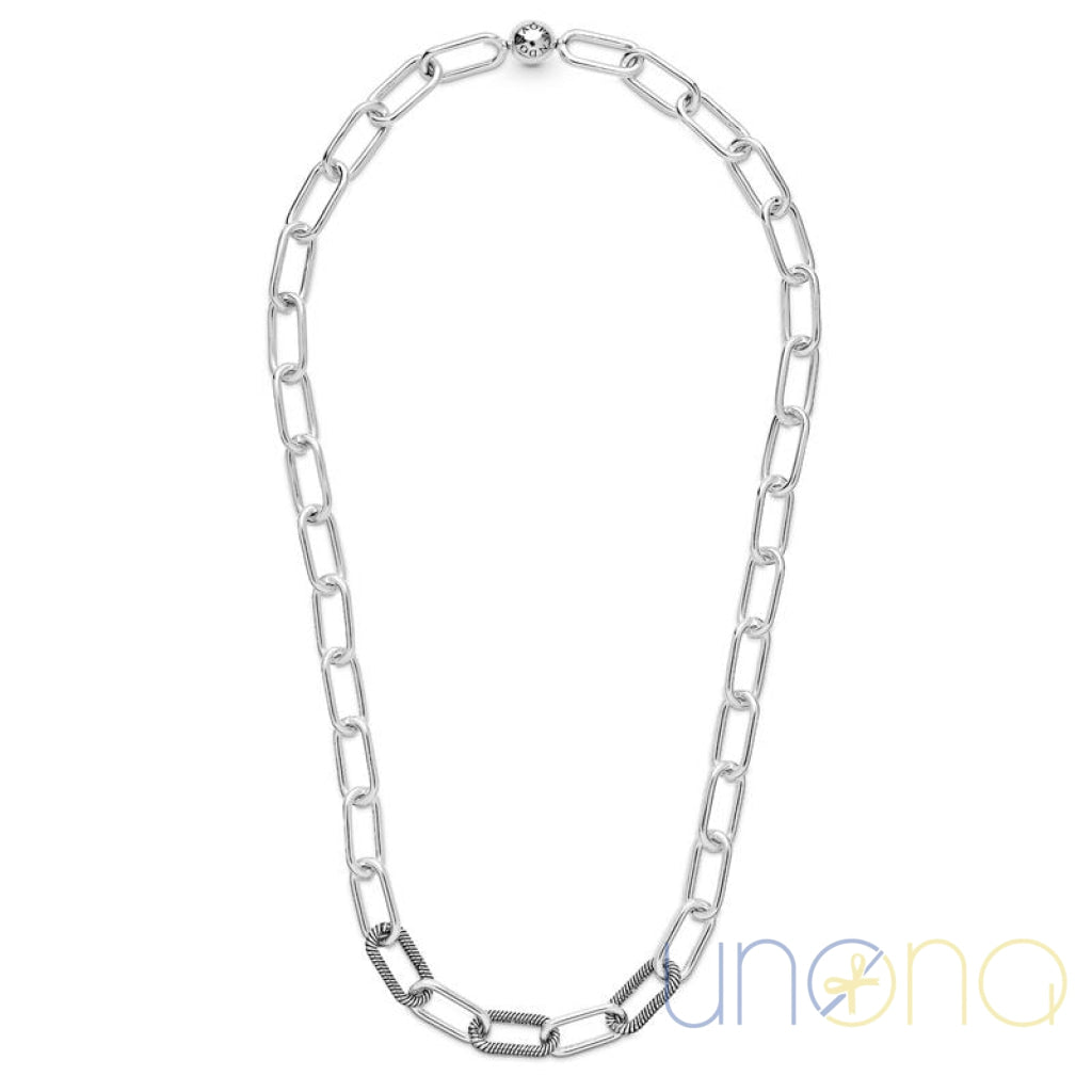 Pandora style sterling silver chunky link necklace with snake-chain textured links