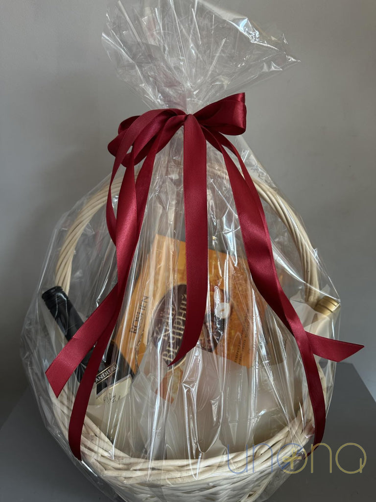 Corporate wine and chocolate gift basket for business partners in Ukraine