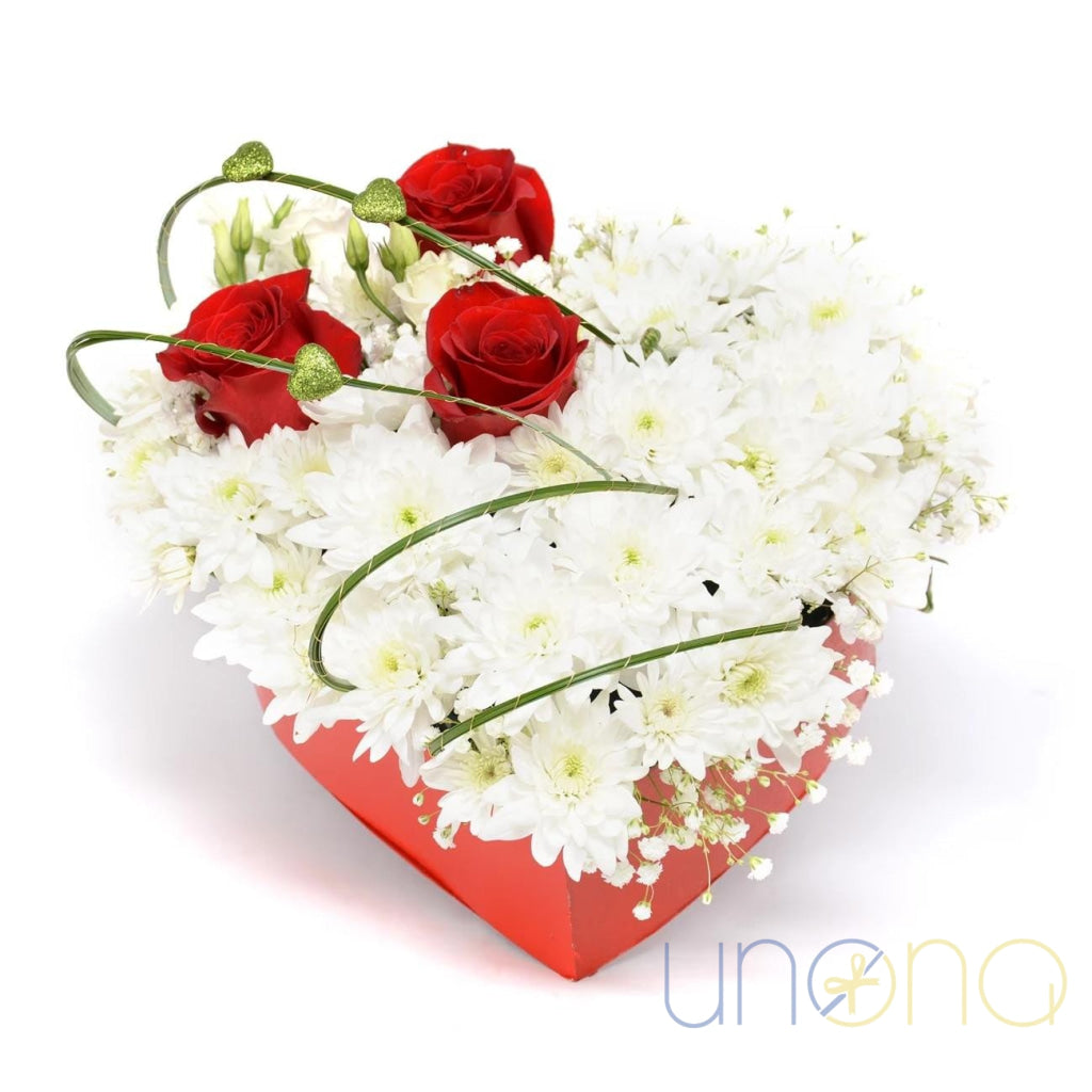Queen of Hearts red roses and white chrysanthemums for Ukraine flower delivery