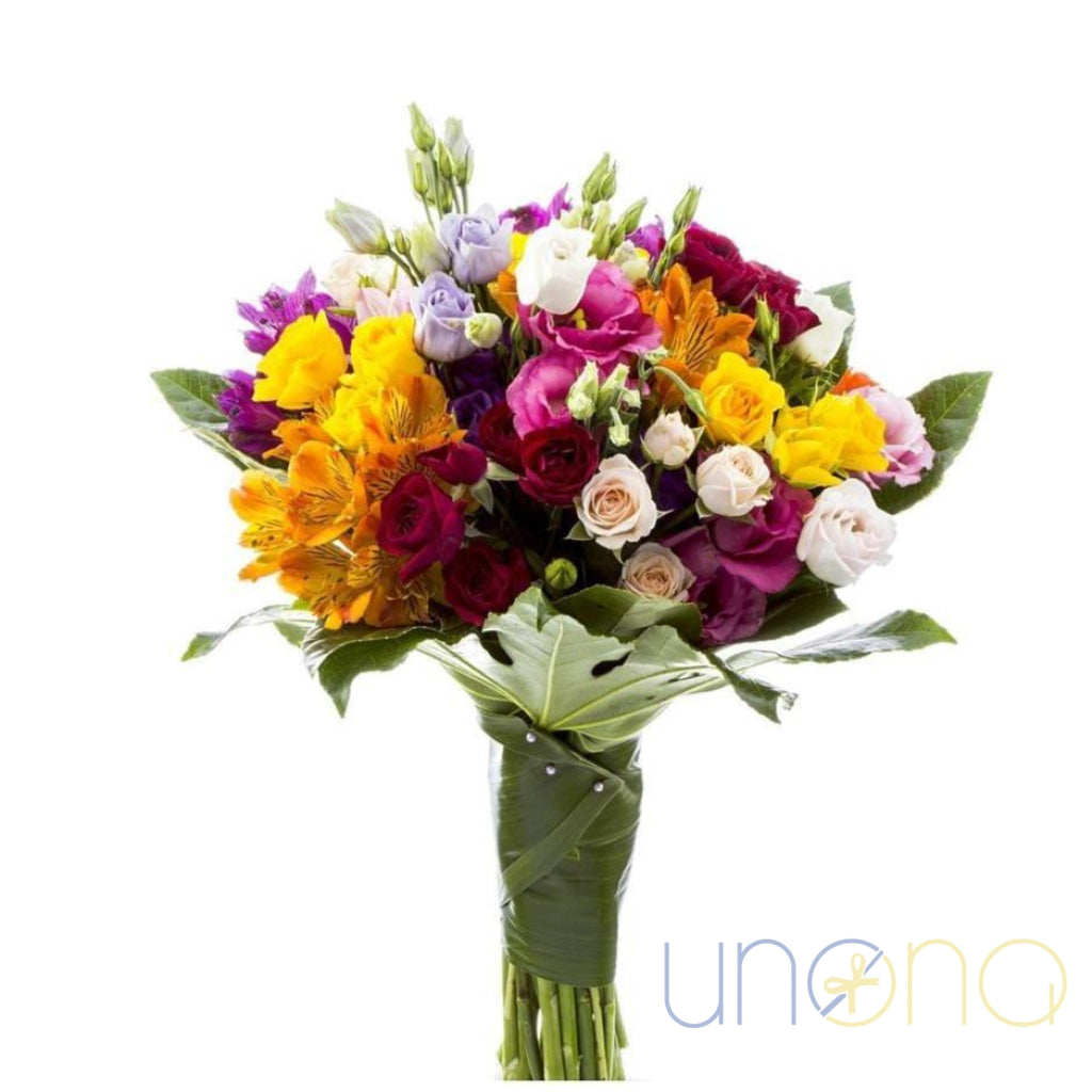 My Beautiful Queen Bouquet with spray roses, alstroemerias & eustoma