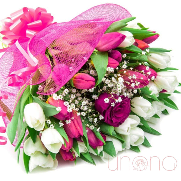 Queen Rose Among Tulips Bouquet | Ukraine Gift Delivery.