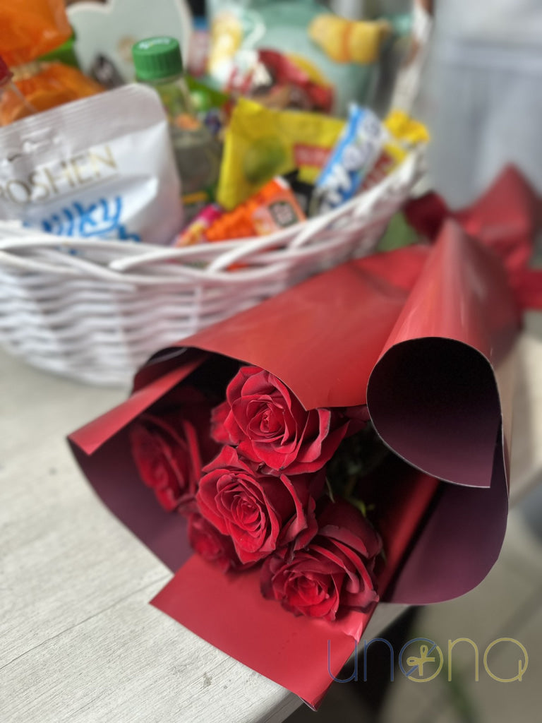 Red rose bouquet hand delivered for a birthday in Ukraine