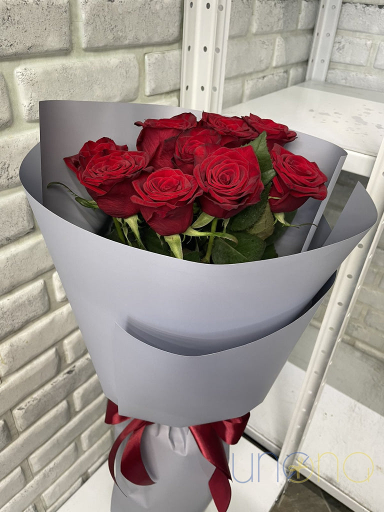 Romantic gift of 9 fresh red roses for loved ones in Odessa Ukraine
