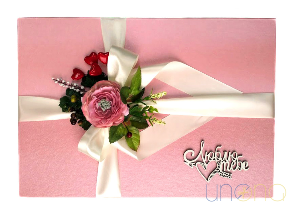 Romantic luxury gift box with artisan chocolates, French macarons, Martini Asti, and gourmet sweets for special occasions in Ukraine
