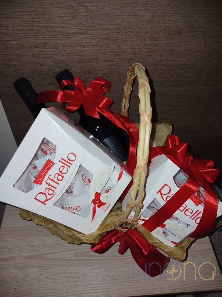 Romantic wine and chocolates gift basket perfect for anniversaries and special occasions