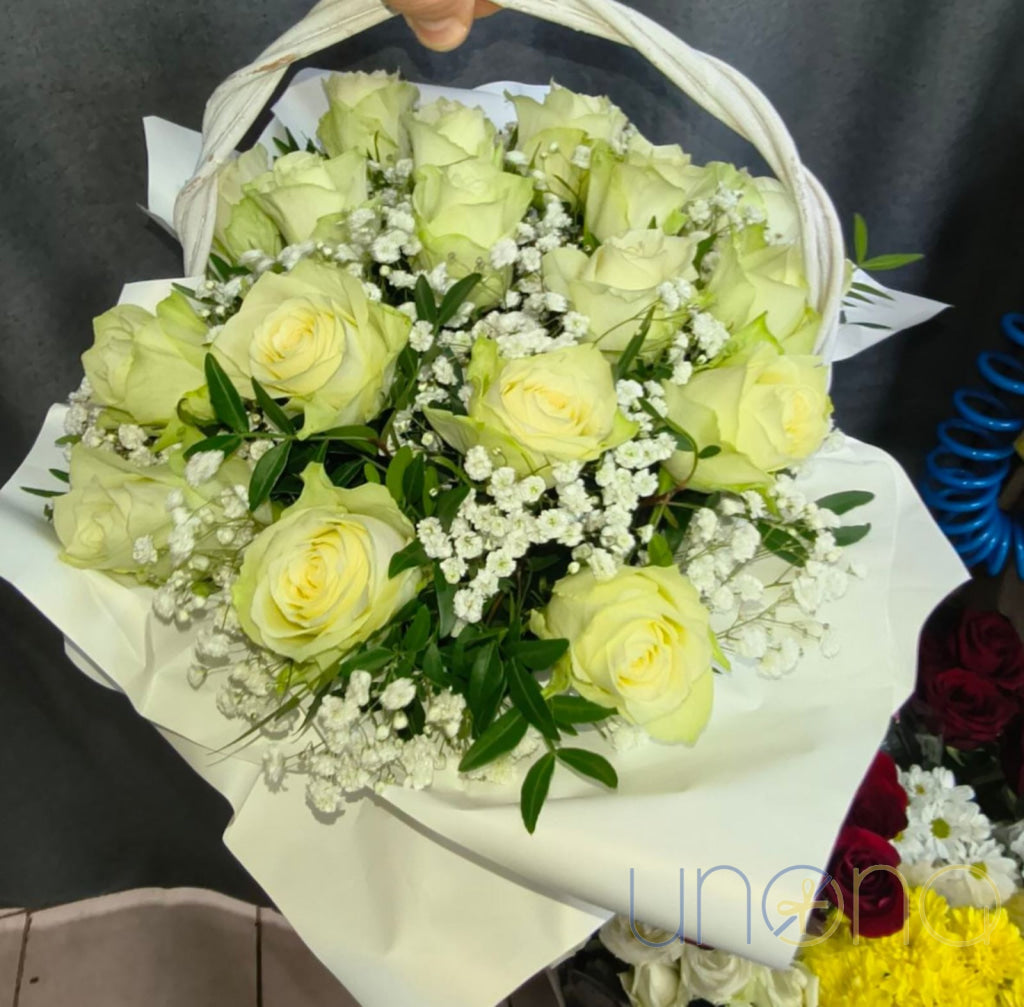 Roses and Babybreath Flower Basket roses