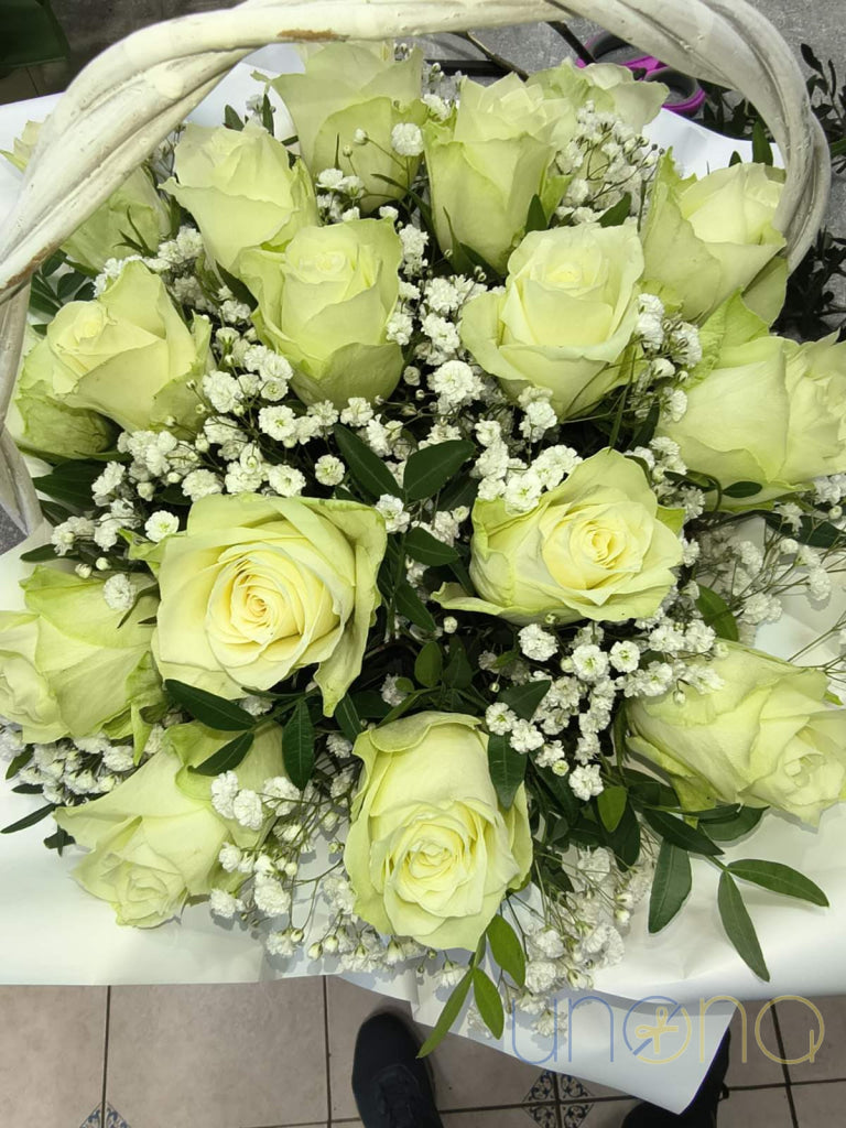 Roses and Babybreath Flower Basket roses