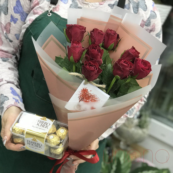Roses and Ferrero Chocolates | Ukraine Gift Delivery.