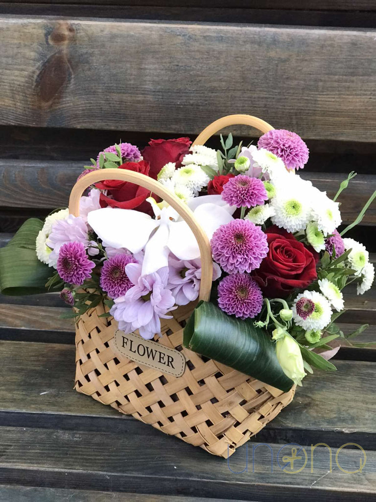 Roses, Orchids & Chrysanthemums Flower Basket