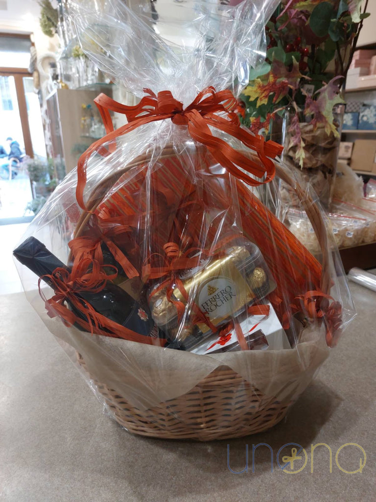 Wine and chocolate gift basket sent to family and friends in Ukraine
