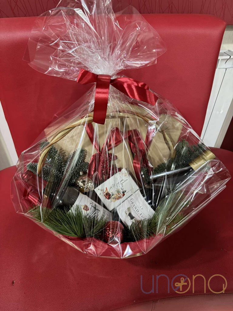 Wine and chocolate gift basket sent to loved ones in Ukraine