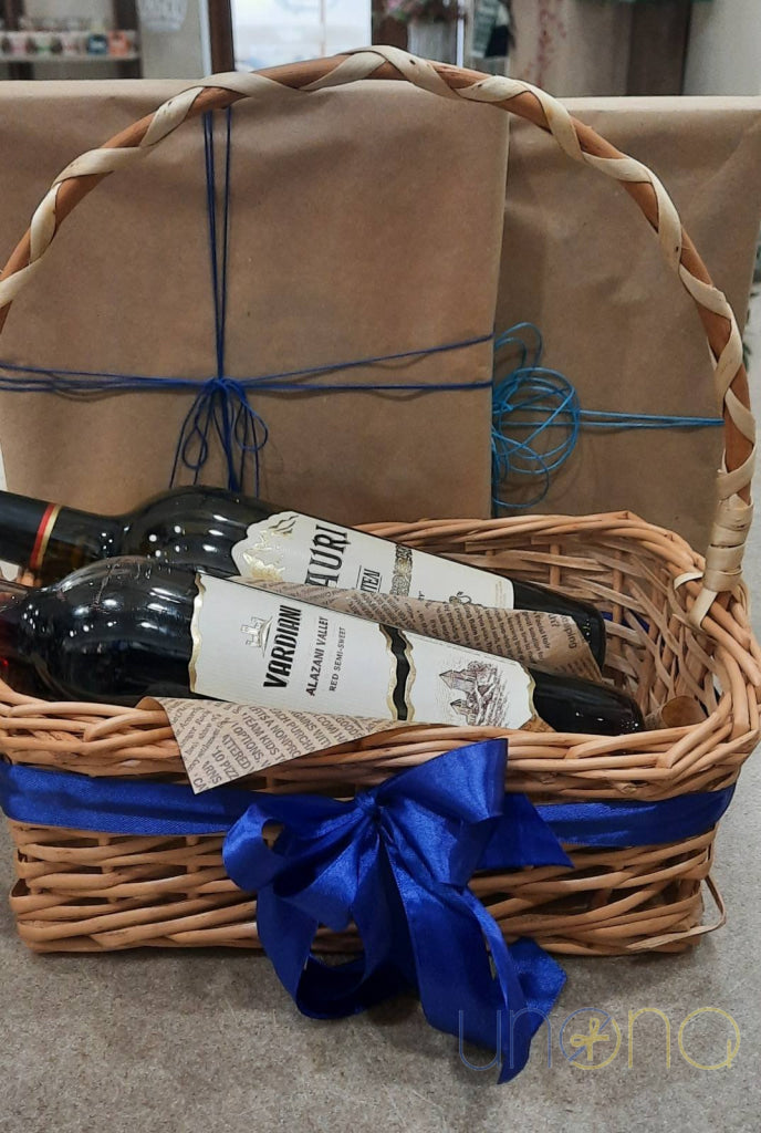 Elegant wine and chocolates gift basket sent to family and loved ones in Ukraine