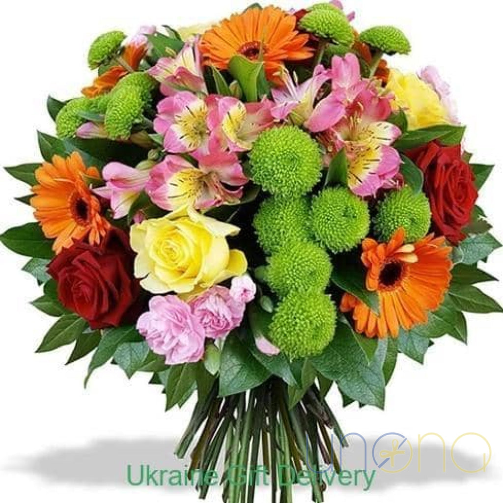 Burst of Colors bouquet with green chrysanthemums – Ukraine flower delivery