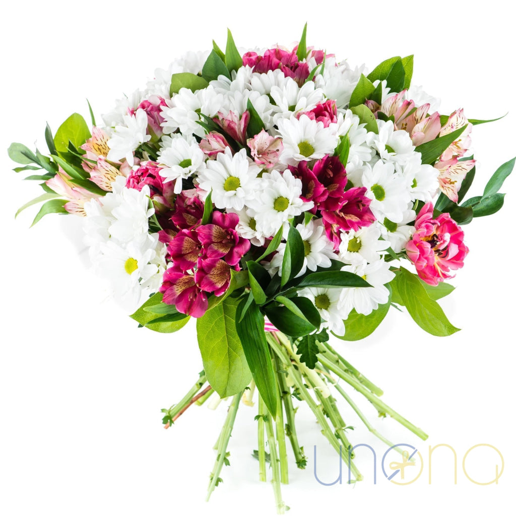Silky Touch white chrysanthemum bouquet for Ukraine flower delivery