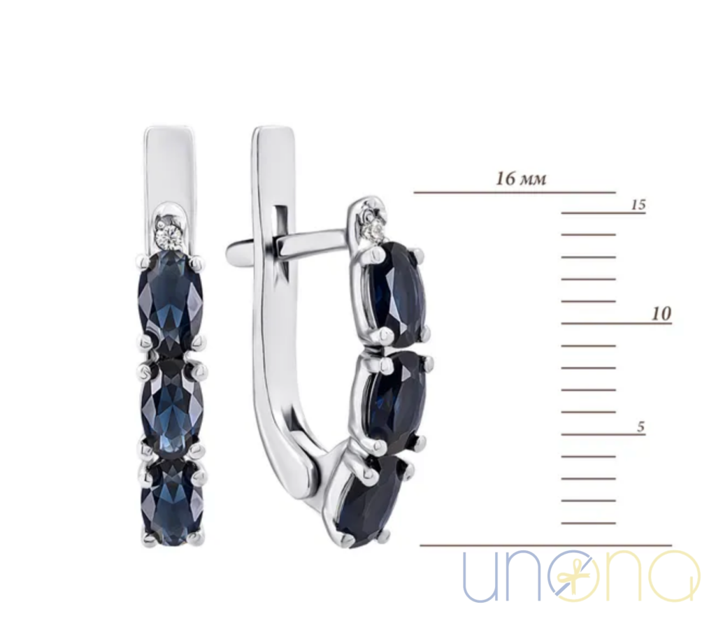 New! Silver Earrings with Sapphire and Cubic Zirconia – Elegant Jewelry Gift from Ukraine Jewelry