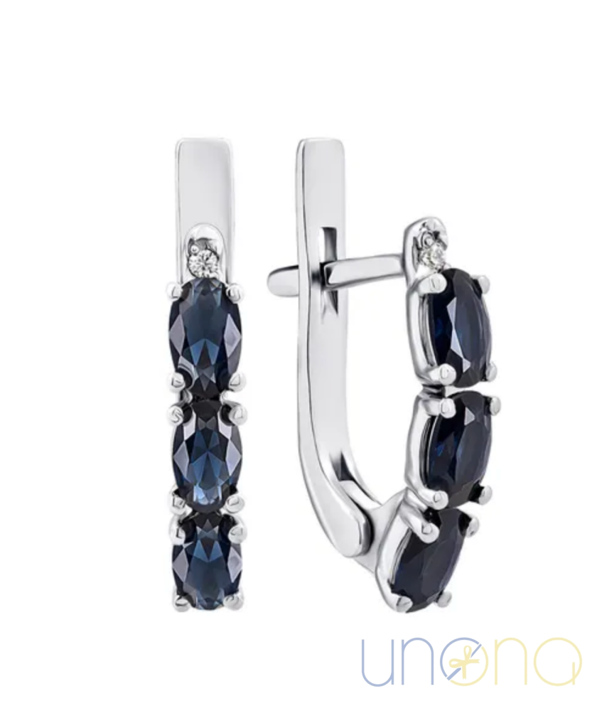 New! Silver Earrings with Sapphire and Cubic Zirconia – Elegant Jewelry Gift from Ukraine Jewelry